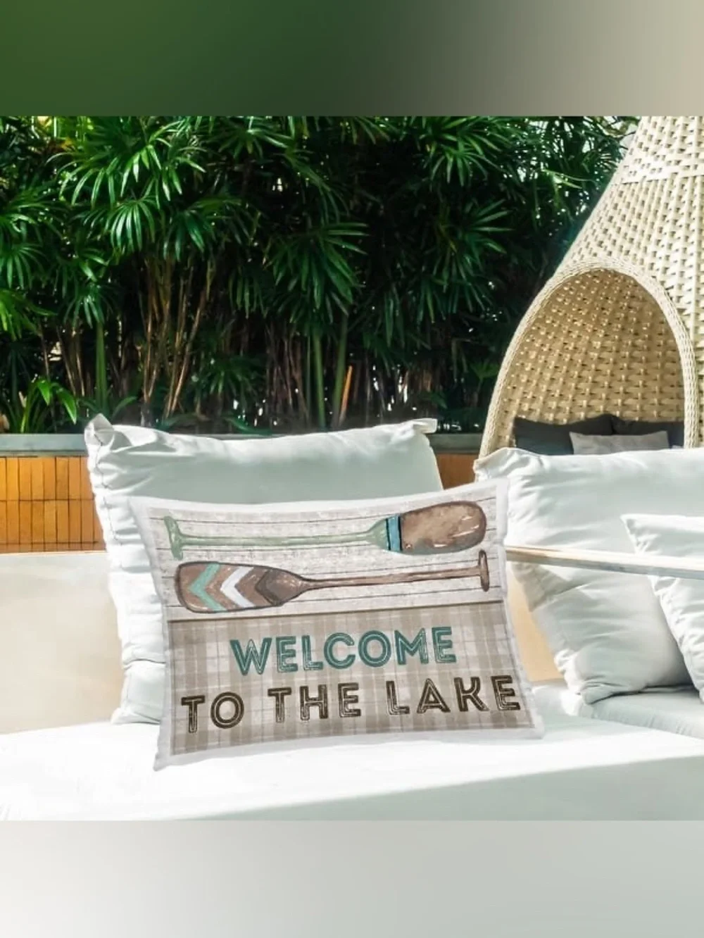 Stupell Rustic Welcome Lake Oars Printed Outdoor Throw Pillow